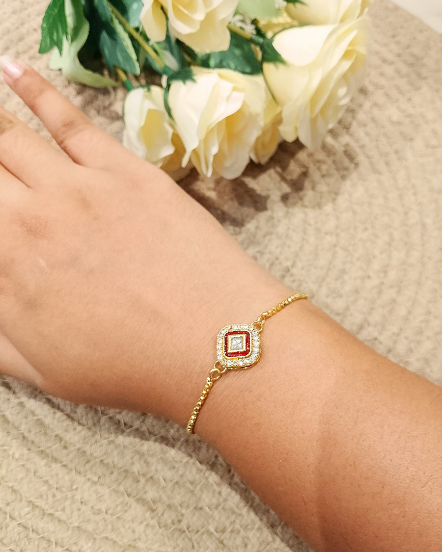 Square Red Kundan Bracelet