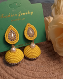 Yellow Beaded Jhumkha