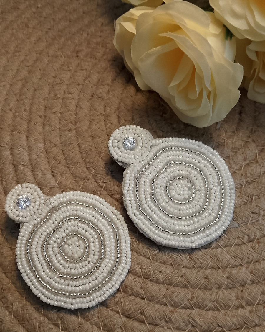 White Beaded Earrings