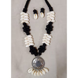 Cowrie Shell & Black Cotton Ball Oxodized Set